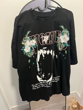 Darc Sport Black Tee with Floral Wolf Graphic